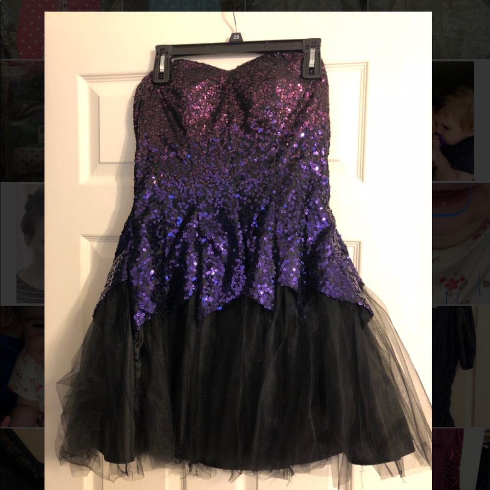Purple/black gradient strapless tutu dress